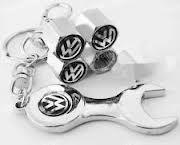 Tire valve caps with mini wrench & keychain for vw (4-piece pack)