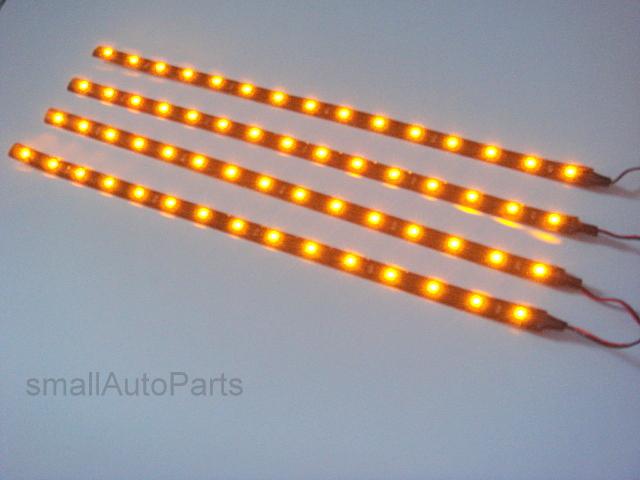 4x 12" super yellow amber 1210 smd flexible led 12v light strips for car/truck