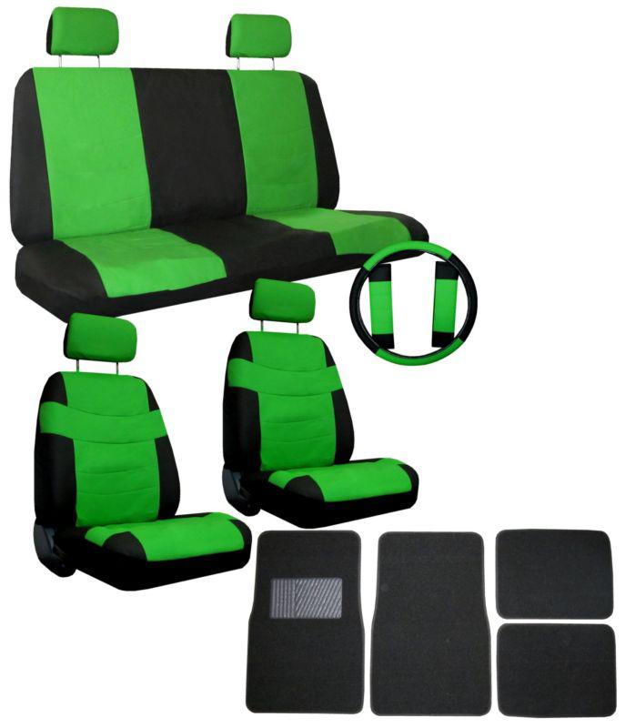 Green black superior synthetic leather seat covers w/ black floor mats & more #2