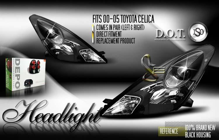 Depo pair euro style black projector headlights 00-05 01 02 03 04 toyota celica
