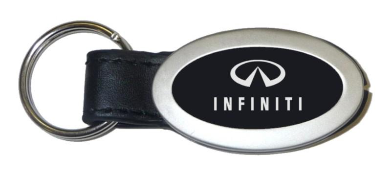 Infiniti black oval leather keychain / key fob engraved in usa genuine