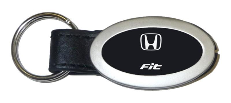 Honda fit black oval leather keychain / key fob engraved in usa genuine