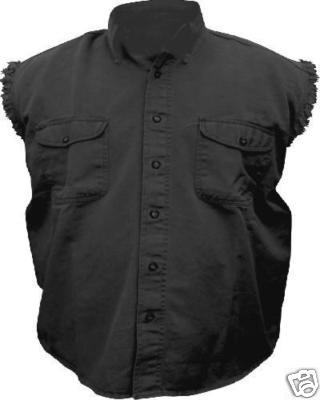 Mens sleeveless denim 100% cotton twill shirt biker motorcycle black 4xl