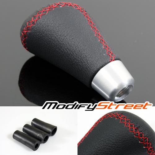 Universal jdm style high performance red stitch black leather manual shift knob