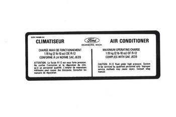 1987 1988 1989 ford mustang climatiseur air conditioner charge decal