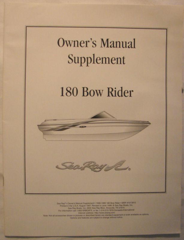 Sea ray- 1999- 180 bow rider- owner's manual supplement- 20 pages - searay 