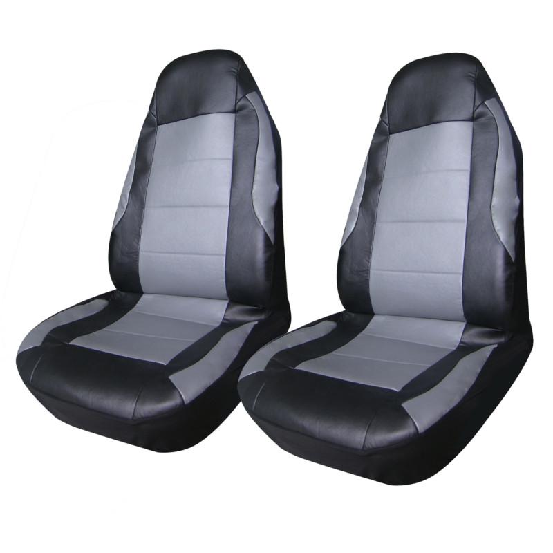 Adeco 2-piece leatherett universal vehicle car front seat cover set-black & gray