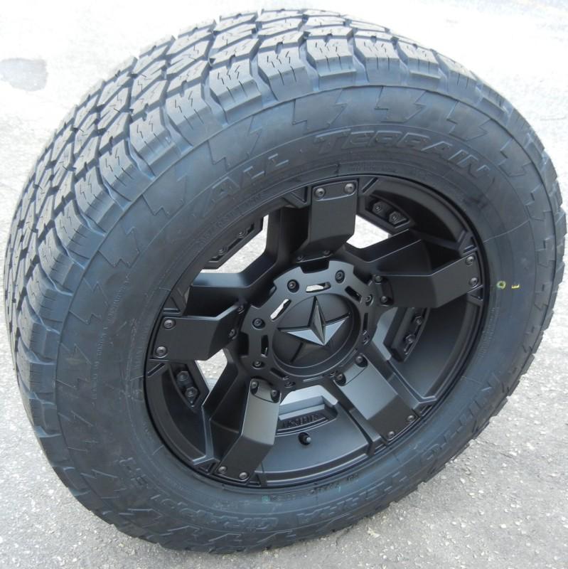 18" black rockstar 2 wheels rims nitto terra grappler tires chevy gmc 1500 ford