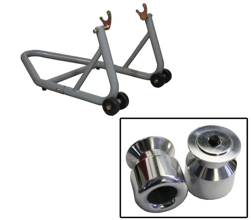 Aluminum silver rear stand w/ aluminum slider spools suzuki gsx-r1300 all-07