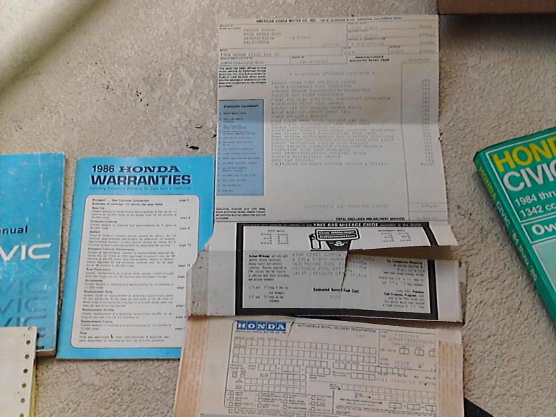1986 86 honda civic crx  si owners manual user guide reference  book fuses oem
