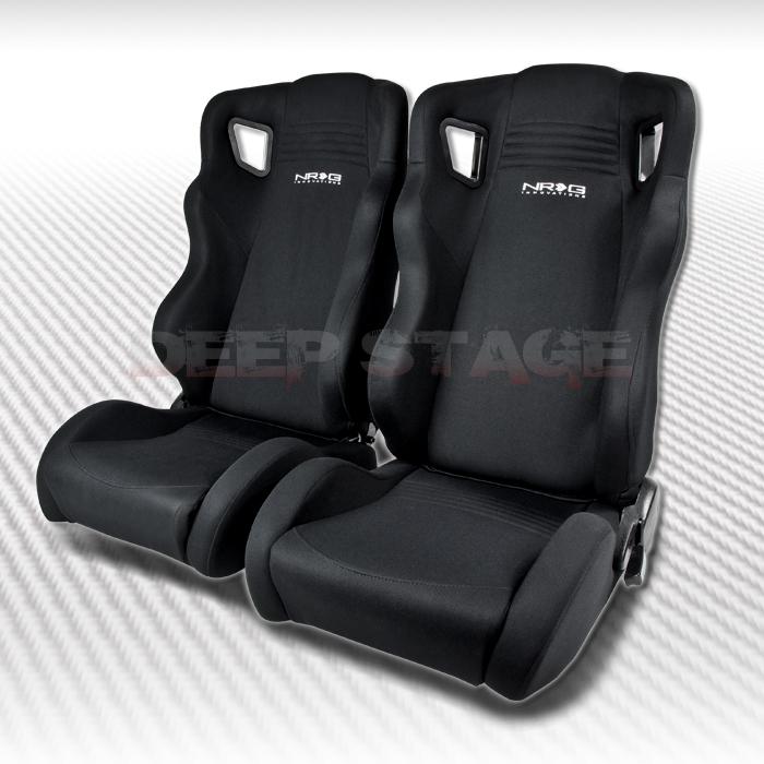 Nrg black high back fully reclinable type-hh style racing seats pair+sliders