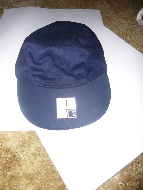 Pe blue hat with blue white logo w elastic adjustment