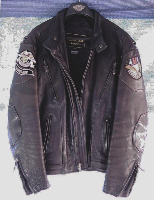 Men's large-48-blk. unik ultra  leather biker- mortorcyle coat-jacket*great cond