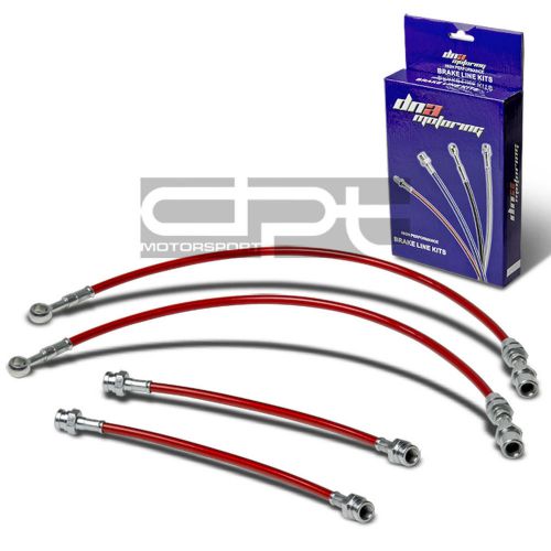 Prelude sn replacement front/rear stainless hose red pvc coated brake line kit