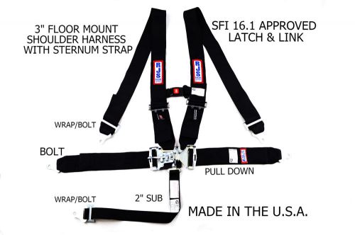 Rjs sfi 16.1 latch &amp; link 5 pt floor mount harness sternum strap black 1137401