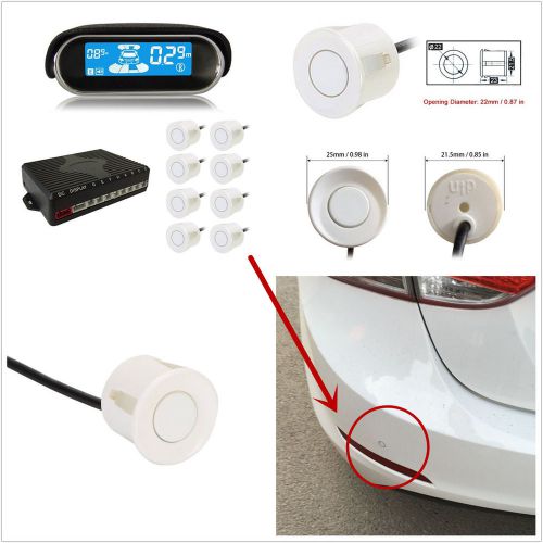 White 8 parking sensors car reverse backup radar dual core lcd display alert kit