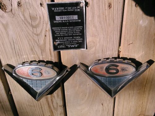 62 66 gmc and chevy truck v6 hood emblem pair oem no corrosion, also body plate