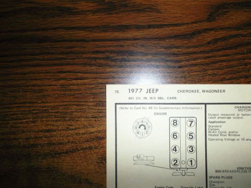 1977 jeep eight series cherokee &amp; wagoneer models 401 ci v8 4bbl tune up chart