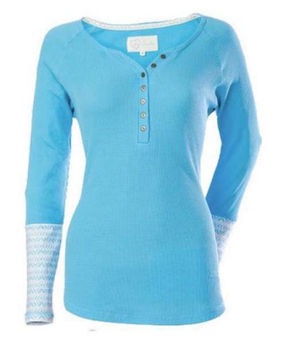 Divas snowgear henley thermal womens long-sleeve shirt blue large lg 97410
