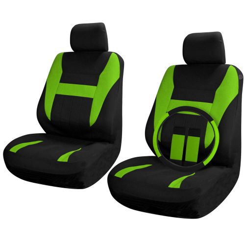 Suv van truck seat covers set bucket seats black / green 9pc wheel-belt-headrest