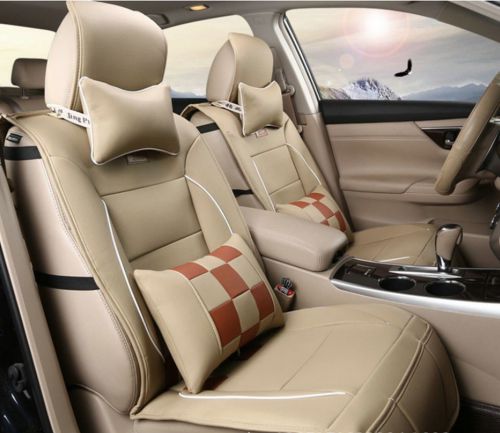 Beige 5 car seats pu leather car seat cushion cover for a3 x3 x5 fiesta tiguan