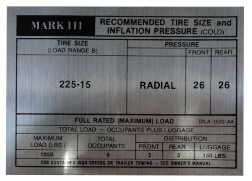 1971 lincoln mark iii tire pressure decal