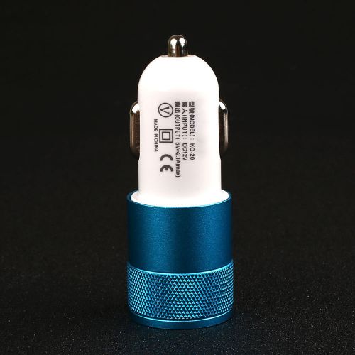 Dual usb port universal car cigarette lighter socket charger metal adapter blue