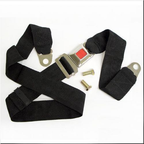 Car black 2 point seat belts adjustable oxford cloth metal buckles x 1 set