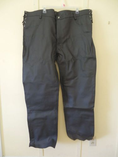 Men&#039;s black supple genuine cowhide leather motorcycle pants tie hips 48 x 33 1/2