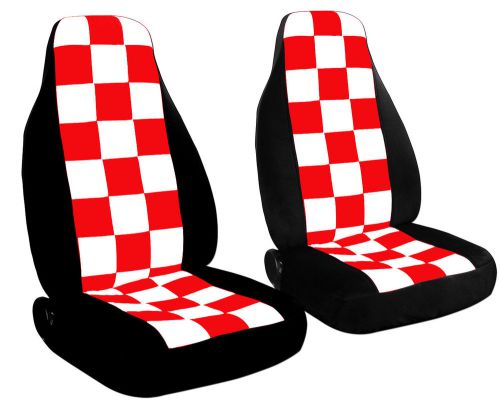 Front black seat covers with red and white checkers fits mini contryman