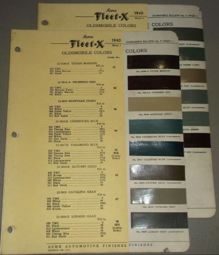 1940 oldsmobile color chip sheet brochure