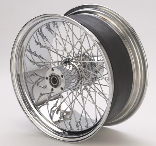 60 spoke chrome rear wheel for wide tire, 18”x 10.50”, billet style , by ultima®