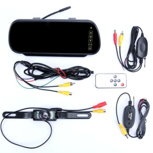 Car backup camera with 7&#034; lcd rear view mirror monitor kit wireless touch button