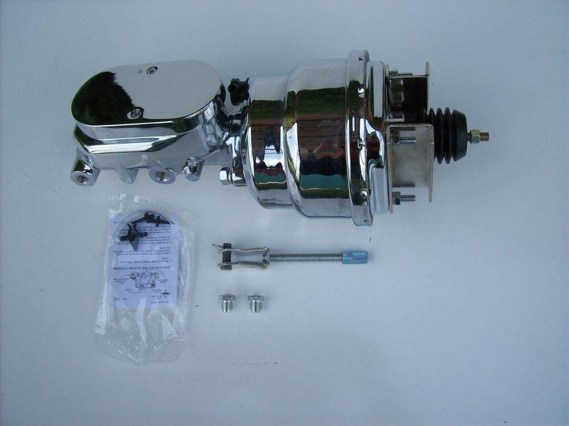 1955-1957 chrome chevy 7" dual brake booster master kit adj prop valve (6l605)