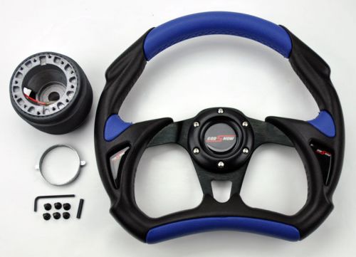 Honda prelude 30cm jdm battle black blue steering wheel w/ boss kit hub adapter
