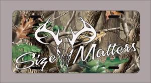 Deer hunter &#034;size matters&#034; white text novelty license plate -free shipping!