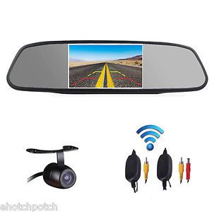 Wireless night vision backup camera+5&#034; mirror monitor car rear view parking kit