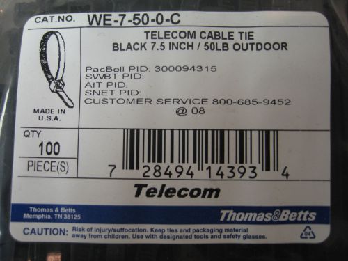 Thomas &amp; betts black 7.5 inch/50lbs cable tie we-7-50-0-c (lot of 5)