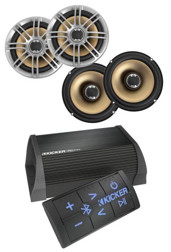 Kicker portable bluetooth usb black amplifier,4 polk 6.5&#034;marine 2way speaker set