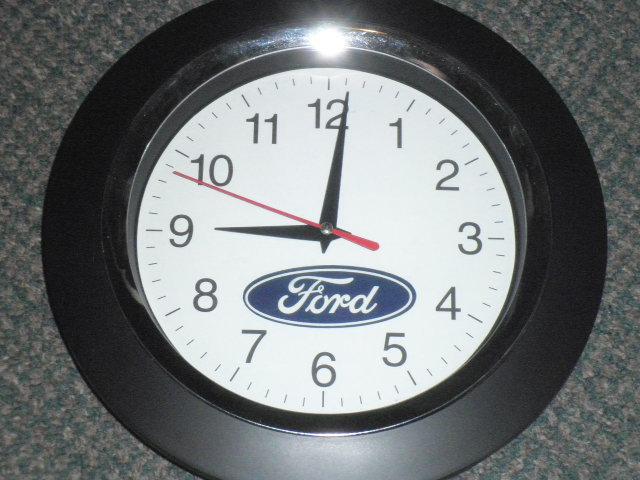 Ford logo10" wall clock with black plastic& chrome case 