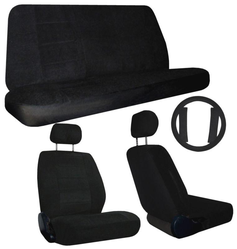 Black quilted velour encore car truck seat covers set & accessories #3