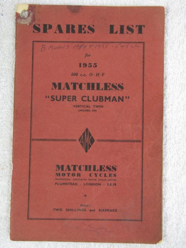 1955 matchless super clubman spares list book vertical twin