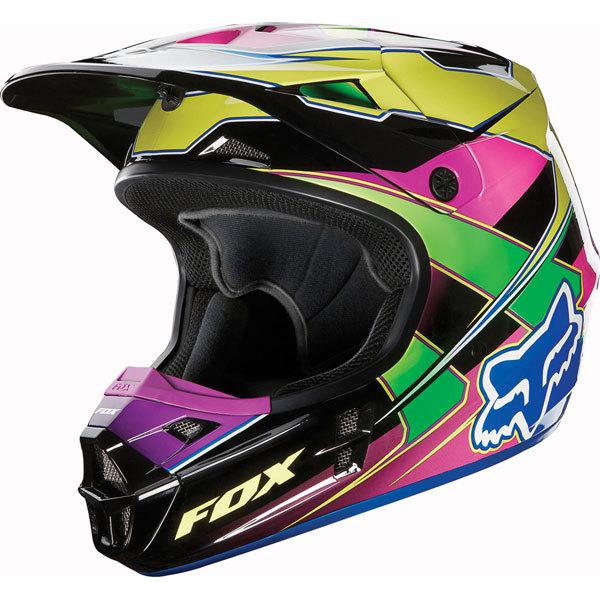 Yellow/blue xl fox racing v1 race helmet 2013 model