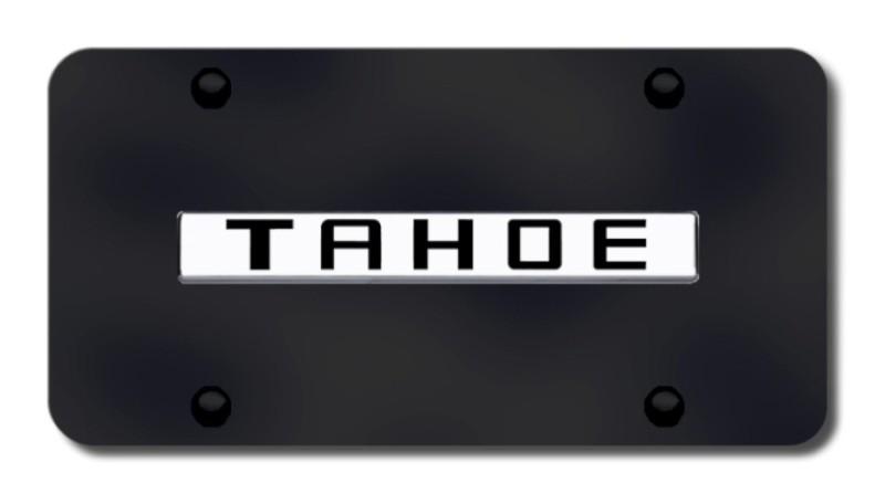 Gm tahoe name chrome on black license plate made in usa genuine