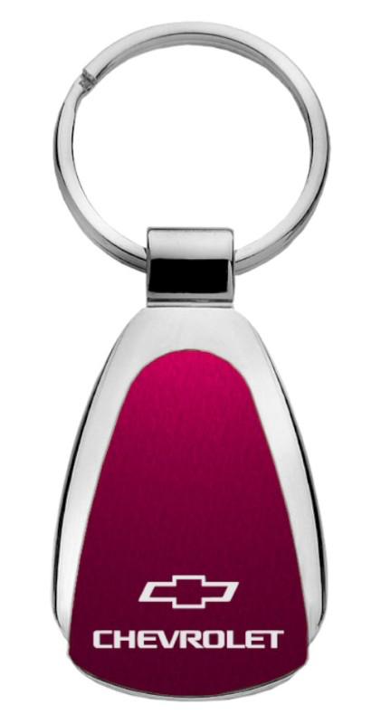 Gm chevrolet burgundy teardrop keychain / key fob engraved in usa genuine