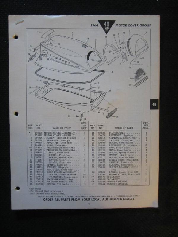 1964 evinrude outboard motor 40 hp parts catalog manual bigtwin big twin