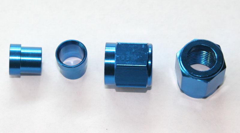 2 pack, 6 an tube nuts & sleeves alum, flare to 3/8 tubing, blue anodized   :o)