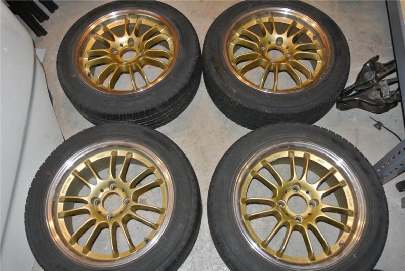 Jdm piaa fr 7 15 inch gold wheels with polished lip 4x100 +38 offset civic fit