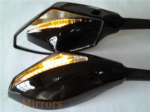 Integrated led turn signals side mirrors fit for universal bike gloss black clea