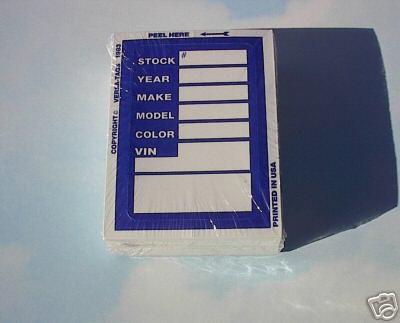 *car dealer lot 100 new inventory vehicle stock sticker tags blue